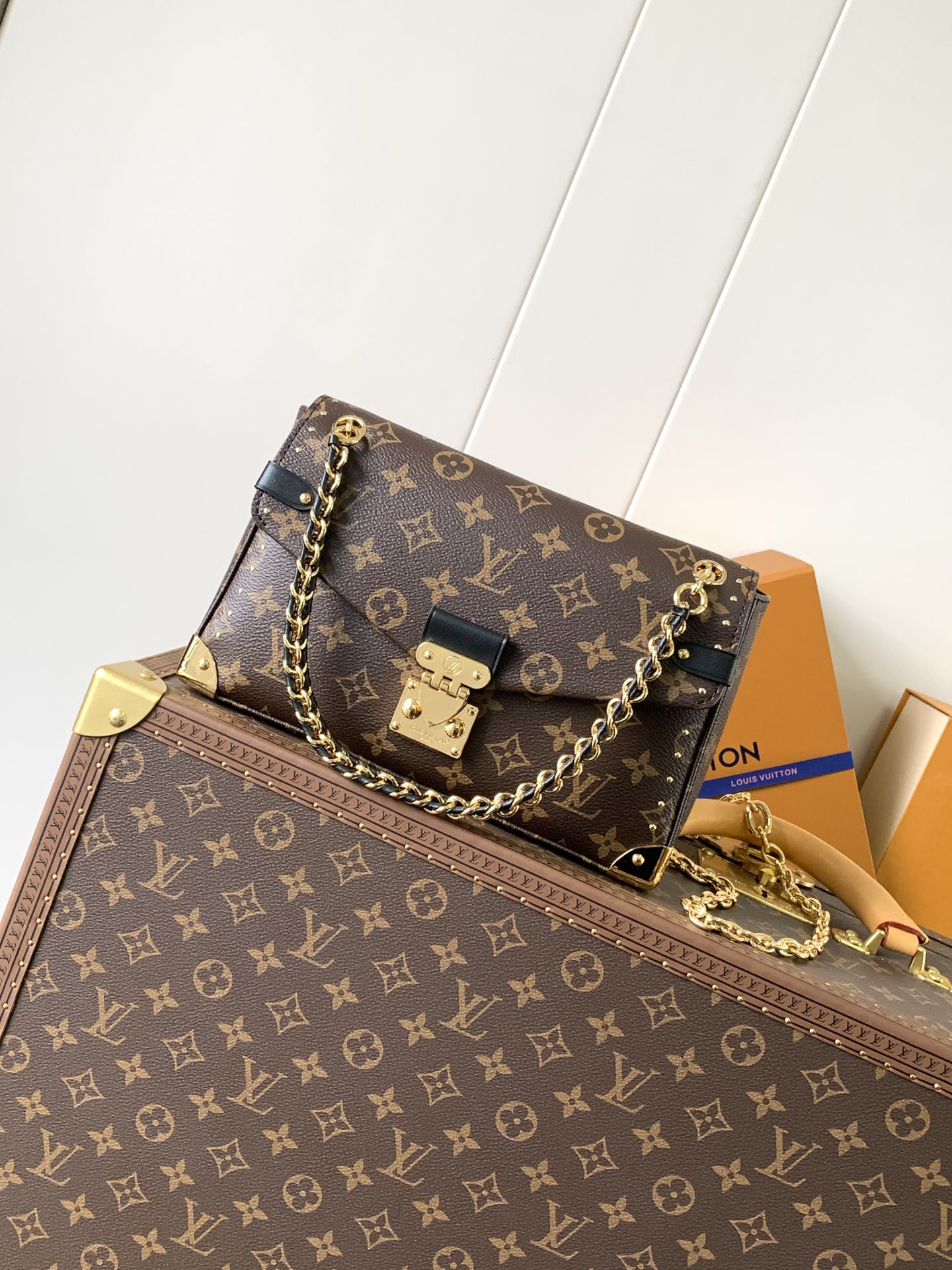 M14526 Trunkie Bag in Monogram Canvas with Metal Studs & S-Lock Closure